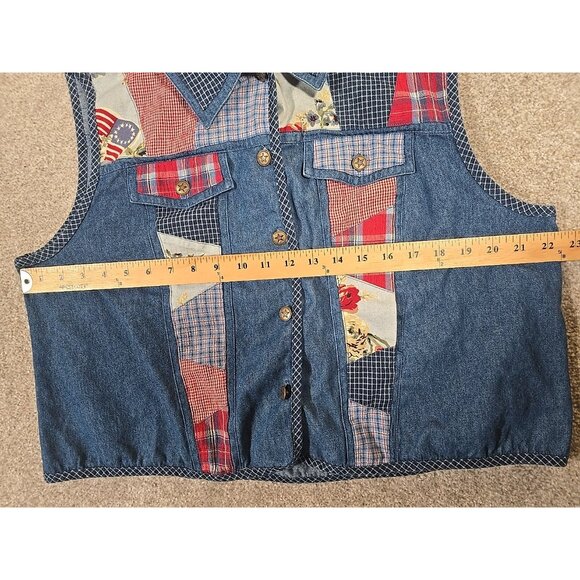 Koret City Blues Vintage Chambray Patchwork Vest Cottagecore Country Stars Sz XL - Picture 5 of 11